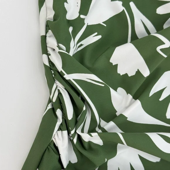 Anne Cole Green Floral Halter One-Piece Swimsuit Ruched Summer Swimwear Size 16 - Picture 7 of 15